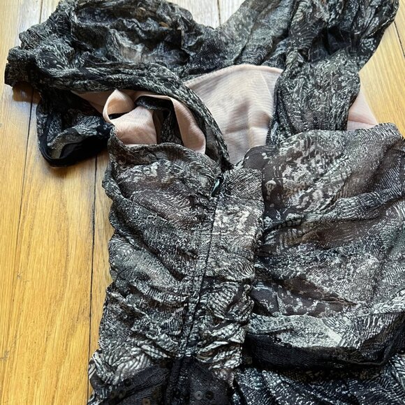 Tracy Reese Size 8 NEW Black & Beige Criss Cross Draped Frock Spliced Lace Dress - Picture 14 of 14